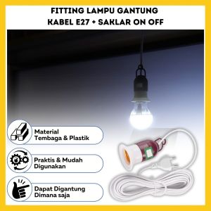 Fitting Lampu Gantung Kabel E27 Dengan Saklar On Off / Socket Pemanjang Dudukan Bohlam LED Extension Downlight / Lamp Holder Adapter E27 to E27 / Fiting Sambungan Alat Bantu Penerangan Serbaguna - GP Mall