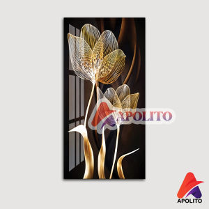 HIASAN DINDING BUNGA MONOCHROME (15X30 CM) DEKORASI DINDING ABSTRAK EMAS MINIMALIS PAJANGAN POSTER