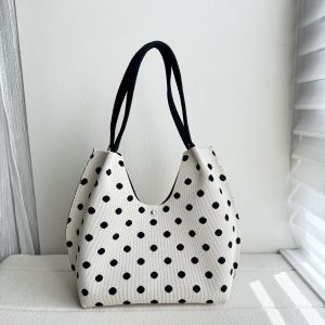 Korean‑Style Polka‑dot Knitted Underarm Tote Bag Retro Dots Small Hand‑carry Shoulder Handbag Gentle Daily Commute Hand Pouch for Women