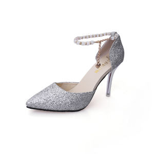 Korean Stiletto Heels Sandals for Women Pointed Toe High Heels Pearl String Buckle