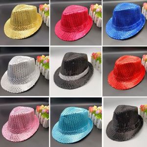 OKKFINE Shiny Jazz Hat Sequins Masquerade Dance Performance Hat Fashion Cosplay Panama Cap Men Women