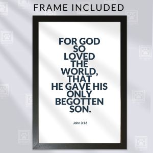 John 3:16 Wall Decor – “For God So Loved the World” Framed Bible Verse Poster