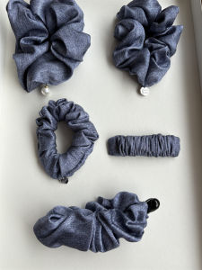 21mm mulberry silk hair scrunchies for women denim pattern blue hair tie for lady high quality hair accessories