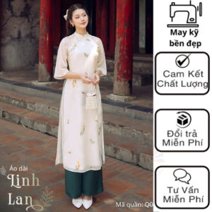 áo dài cách tân LINH LAN dáng xuông tay lỡ loe hoa thêu nhẹ nhàng tiểu thư hàng may sẵn