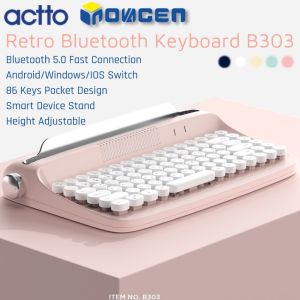 ACTTO B303 (English Layout86 Keys) Retro Bluetooth 5.0 Typewriter Keyboard with Integrated Stand for PhoneTablet/Wireless KeyboardAndroid/Windows/IOS Support