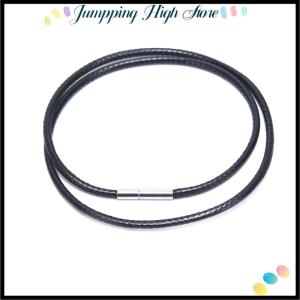 【Jumpping】 Black Wax Leather Cord Stainless Steel Rotary Clasp Necklace Choker Rope Jewelry