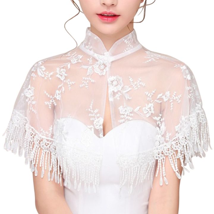 【Available】High Neck Jacket Wedding Bolero Floral Lace Tassel