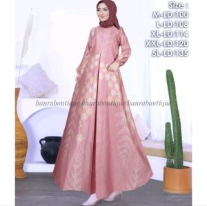 PONGOX.ID-Gamis Wanita Terbaru Bahan Silk Motif Bunga Daun Bisa Seragaman