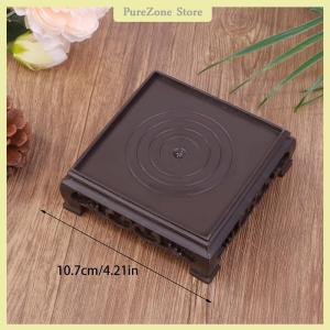 [PureZone] Deep Brown Carving Wooden Look Plastic Base Tray Flowerpot Holder Round Square Multi-Functional Teapot Vase Fish Tank Base