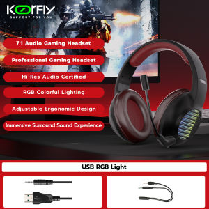 KOORFLY KF-H1 Wired Gaming Headphones with mic 3.5mm Gaming Headset Wired Headphones 360° Rotation Professional Video Game Noise Reduction Headset 7 LED Illumination Stereo Stereo Bass Over-Ear Headphones With Microphone