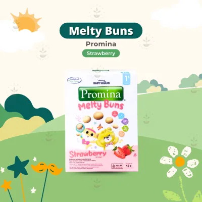 Promina Melty Buns 42 gram - Snack Cemilan Anak Kukis Kentang Rasa Susu - Biskuit Mini Original Strawberry - Snack Anak 1 tahun+ - Cemilan Bayi Lembut