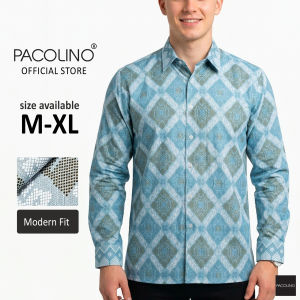 Pacolino Malaysia Men Premium Batik Songket Long Sleeve Modern Fit - Green Colour 22626-SK0261-A
