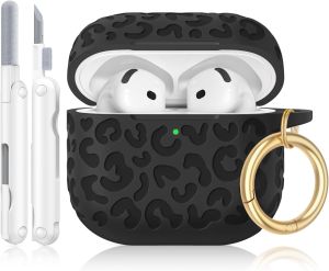 for AirPods Pro 3 Case Cover 2025 Leopard Engraved Silicone Shell Compatible with AirPods Pro 3 Generation Case for Women GirlyCute iPod Pro 3 Case with Keychain- Pink