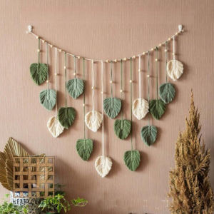120x75cm Bohemian Wall Hanging Leaves Tassels Tapestry Panel Macrame Green Leaf Chic Home Decor Ornaments bedroom Christmas Gift2026