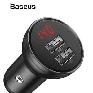 Baseus 24W 4.8A Dual USB Metal Car Charger LED Display fast Charging car Charger  For iPhone 14 13 12 X Xs 8 7 Pro Samsung Note 10 10 Plus XiaoMi HuaWei Mate 20 P30