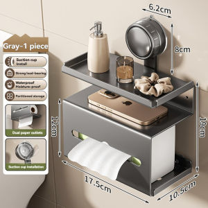 Aluminum Roll Holder Bathroom Storage Tissue Box Wall Mounted Drill Free Installation