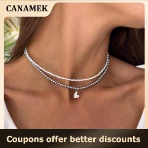 【 CANAMEK 】 Choker Necklaces Heart Pendant Chain Jewellery Women Чокер Glass Multilayer Neck Collier Femme Cadenas Para Mujer For Girls