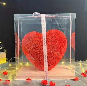 City Goods Valentines Day Gift Heart Rose Loving Heart Rose Artificial Flower with Gift Box and Fairy Lights 25cm