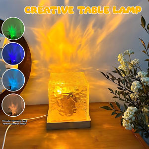 16 Color Rotating Water Ripple Lamp RGB Color Changing Night with remote control Creative Bedside Flame Romantic Dynamic Square Table Atmosphere Light Living Room Wall Decor
