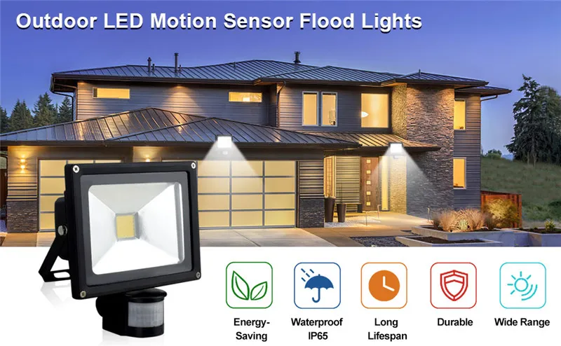 Angelila Waterproof PIR LED Floodlight IP65 Outdoor Work Safety