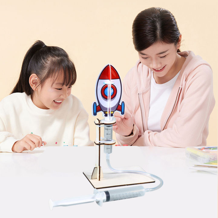 1 Set DIY Rocket Launcher Model Kit Handmade Wooden Puzzle Air Powered ...