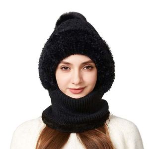 THANKSKY Đồ nhồi bông Bộ mũ và khẩu trang mùa đông Chống gió Màu sắc đồng nhất Mũ balaclava Thường ngày Bảo vệ tai Mũ khăn quàng cổ 2in1 Nữ Nam
