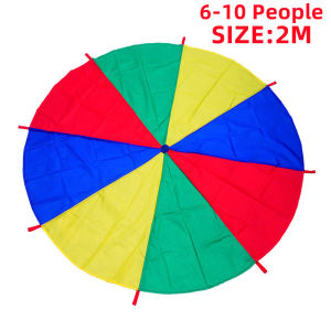 W21 2M Diameter Childrens Outdoor Team Game Prop Rainbow Parachute Toy Jumping Bag Bouncing Floor Mat School Multiplayer Game