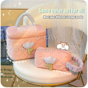 O-KAY Kotak Pensil Sleting Motif Bunga Tulip Flower Handle Pastel / Pouch Makeup Aesthetic Tulip / Tas Aksesoris Wanita