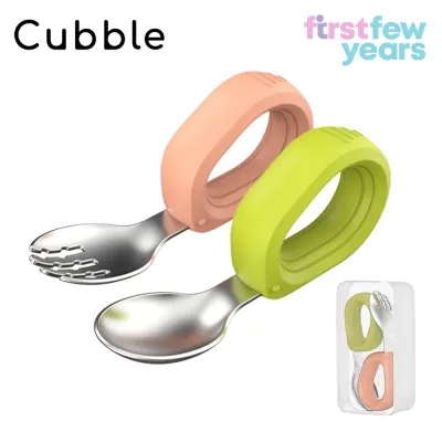 Cubble Stainless Steel Baby Fork and Spoon Set with Case (2 Colors) Baby Toddler First Self Feeding Eat Yourself Training Utensils