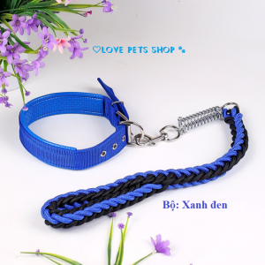 Bộ dây dắt Chó ngắn 8 sợi dây thừng bện có lò so trợ lực kèm vòng cổ có đệm (mẫu mới) - Love Pets Shop
