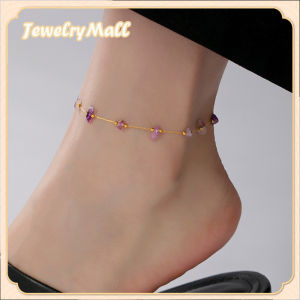 24K Saudi Gold Nasasangla pawnable 100% Original natural amethyst gold beads Coloured Gem lucky charms and charm anklet for women summer beach accessories