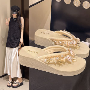Free Shipping 2026 New High-Heeled Beach Sandals Non-Slip Flip-Flops For The Beach WomenS Summer Outdoor Wear