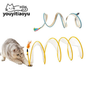YOUYITIAOYU Foldable Cat Tunnel Tube with Feather Mouse Pet Interactive Toy Cat Toy Collapsible Tunnel Toys