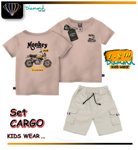 TakahikoKids Setelan Anak Laki Laki Kaos warna denim & Celana Pendek Cargo Usia 1-8 Tahun