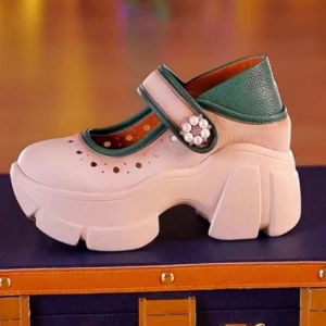 Leather Breathable Shallow Mary Jane Womens Shoes 6cm Thick Bottom Height Increasing Roman Shoes