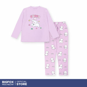 [Bộ thun BG dài tay 01 311] Bộ đồ dài tay cho bé gái Bigfox Miss Meow thu đông size đại vải thun cotton mặc nhà 3-11 tuổi 35kg