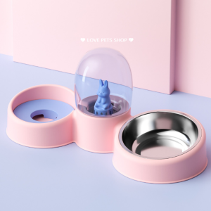 CHÉN ĂN ĐÔI CHO CHÓ MÈO BẰNG INOX KÈM BÌNH NƯỚC TỰ ĐỘNG HÌNH CÁC CON VẬT "MẪU MỚI" - 💖LOVE PETS SHOP💖