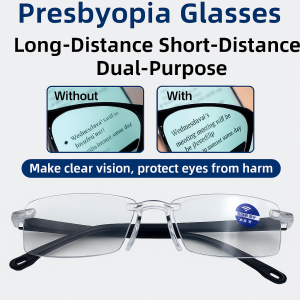 แว่นสายตายาวตามอายุป้องกันแสงสีฟ้าเปลี่ยนสีได้ แว่นซูมอัจฉริยะป้องกันแสงสะท้อนสำหรับผู้สูงอายุ