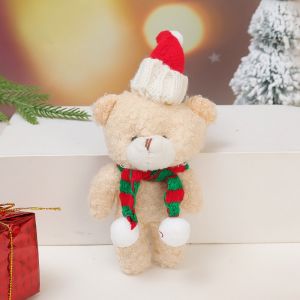 Cute Christmas Blush Bear Plush Doll Pendant Curly Teddy Bear with Hat Scarf Christmas Gift 2024 Merry Christmas and New Year Gift Box Decoration
