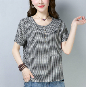 LUCKIN STORE Top for Women Womens Casual Shirt Plaid Short Sleeve Shirt Womens Top Summer T-shirt Plus Size Top