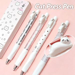 DIVATEN 4Pcs/Box 0.5mm Kitten Neutral Pen Black Ink Quick Dry Cartoon Ballpoint Pens Kawaii Super Smooth Automatic Pressing Pen Student Stationery