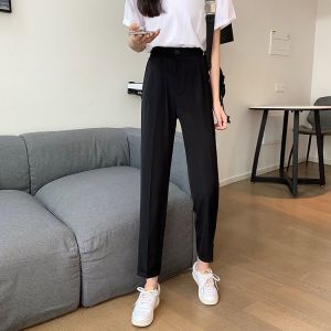 [40-150kg 胖女孩长裤 ]大码西装裤女200斤夏季韩版胖mm高腰宽松显瘦垂感直筒九分烟管裤 遮肉fat bigsize oversize long pants ⊙