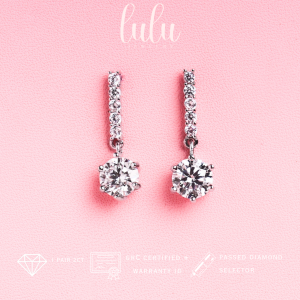 Lulu Moissanite Jewelry - Perhiasan Wanita Anting Juntai Permata Moissanite 2 Carat Lapis Emas 18K - Jenie Solitaire Round Cut Moissanite Drop Earrings 1 Pair 2 CT Sertifikat GRA