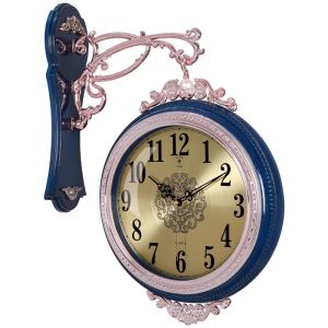 American Style Retro Double Sided Wall Clock- European Style Modern Quartz Clocks Creative Luxury Wall Hanging Clocks Home Decor Art Mute Wall Clock 360 Degree Rotation