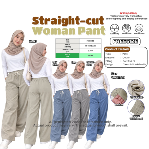 Women Straight Cut Cotton Pants | Comfort Fit Long Pants | Elastic Waistband | Cool Breathable Fabric