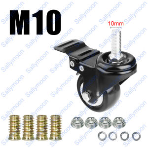 MOON Heavy duty PU Swivel castor wheels (Threaded Stem Bolt M10/M8) 2" Casters with Brake Lock Swivel caster wheels set Heavy duty PU Swivel castor wheels 4PCS Trolley furniture caster 360 Degree For DIY trolley furniture closet wardrobe Clothes Hanger[In