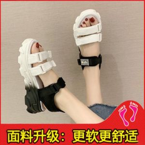 凉鞋女韩版2023平底凉鞋外穿ins厚底鞋拖鞋休闲懒人罗马中跟❉✱◑ YUEBANCHUAN Sports sandals womens 2023 fashion wear out students versati运动凉鞋女2023年时尚外穿学生百搭韩版罗马鞋潮6.30