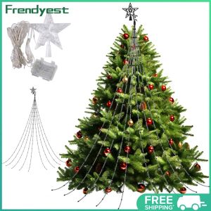 Christmas Waterfall Tree LED Lights with Star Topper for Festive Decor Bright Multi-Color String Lights
