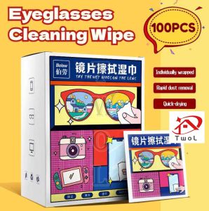 TWOL 100pcs Disposable Eyeglasses Lens Cleaning Cloth Anti Fog Wet Wipe Glasses Tissue Screen Remove Dust