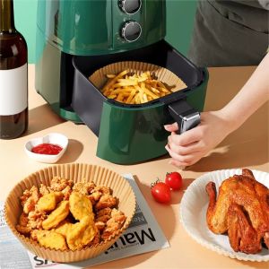 YESPERY [1pcs Oil Brush Free] 50pcs Air Fryer Paper Chips Fried Chicken Disposable Parchment Paper Nonstick Steamer Baking Liner Paper